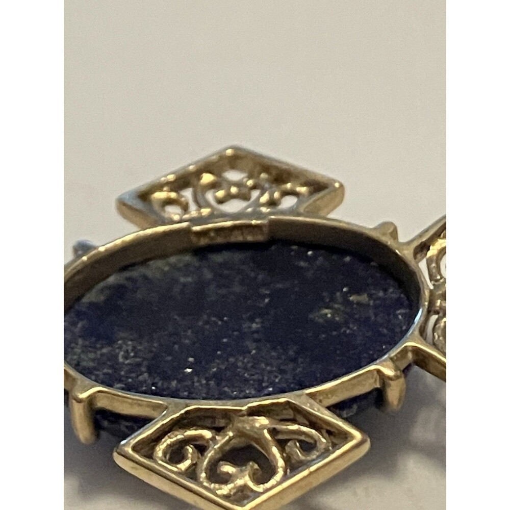 10K Yellow Gold Lapis Lazuli Cross Pendant Filigree Charm JAM Hallmark Vintage - Picture 5 of 8